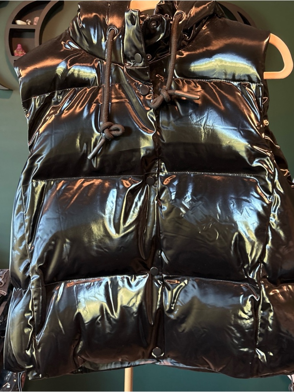 easel Shiny Black Puffer Vest with Hood
